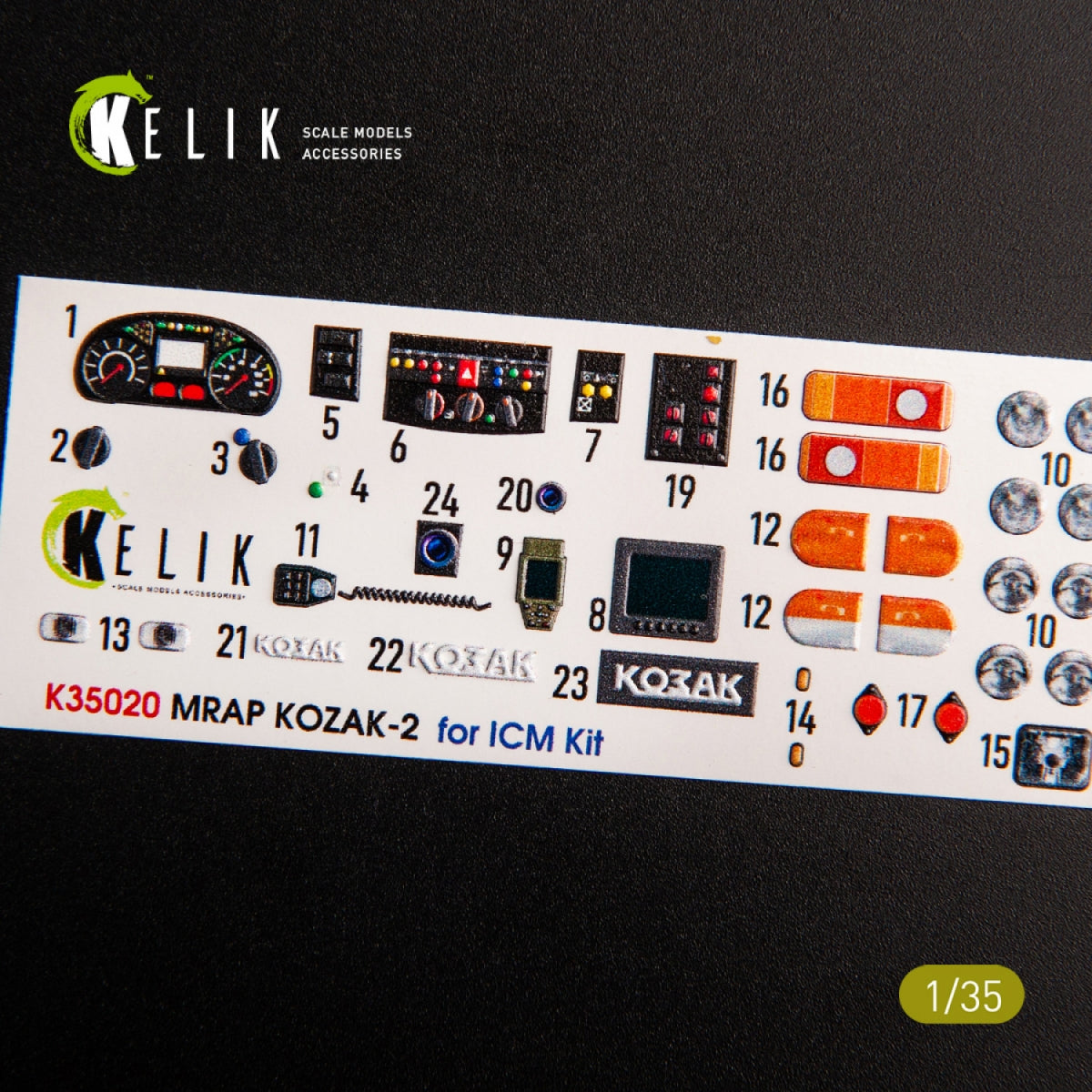 KELIK K35020 KOZAK-2 UKRAINIAN MRAP 3D DECALS FOR ICM KIT 1/35 – zdjęcie 2