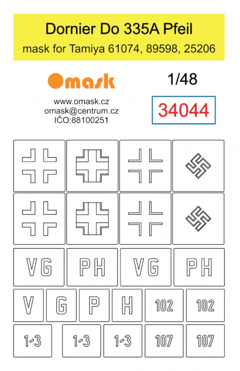 Omask 34044 Dornier Do 335A Pfeil mask (for Tamiya 31074, 89598, 25206) 1/48