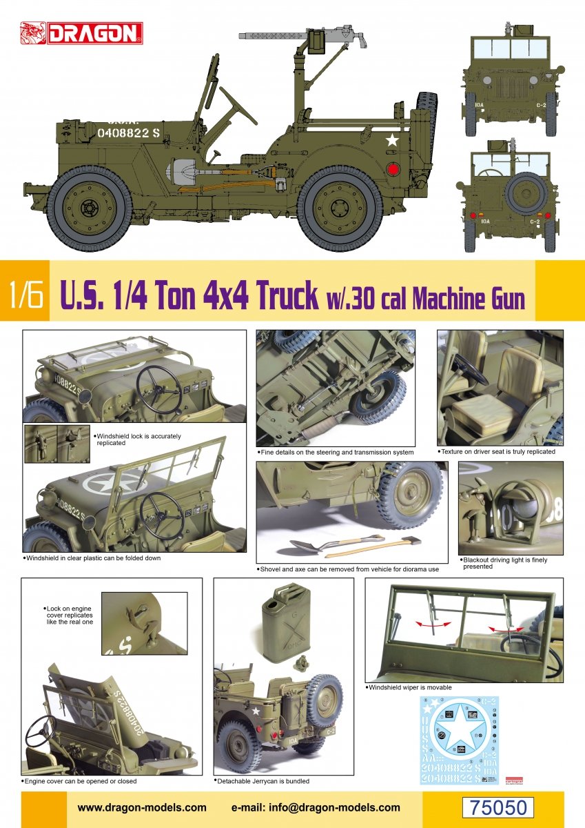 Dragon 75050 U.S. 1/4 Ton 4x4 Truck w/.30 cal Machine Gun 1/6