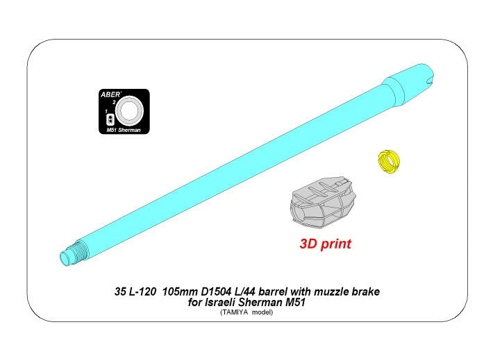 Canon Aber 35L-120 105 mm D1504 L/44 avec frein de bouche pour Sherman M51 israélien au 1/35  – image 2