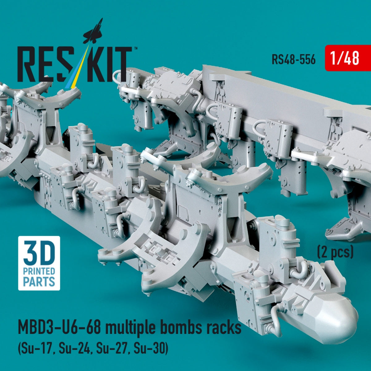 RESKIT RS48-0556 MBD3-U6-68 multiple bombs racks (2 pcs) (Su-17, Su-24, Su-27, Su-30) (3D Printed) 1/48