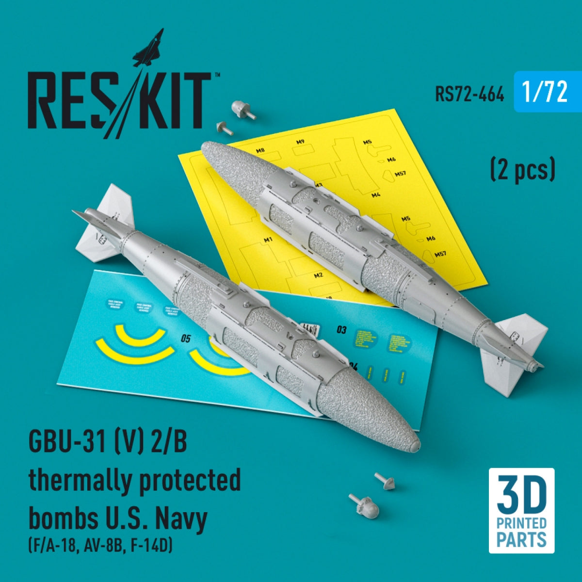 RESKIT RS72-0464 GBU-31 (V) 2/B thermally protected bombs US Navy (2 pcs) (3D Printed) 1/72