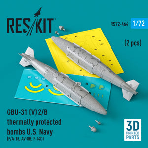 RESKIT RS72-0464 GBU-31 (V) 2/B thermally protected bombs US Navy (2 pcs) (3D Printed) 1/72