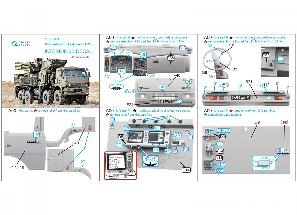 Quinta Studio QD35063 Pantsir-S1 (SA-22 Greyhound) 3D-Printed &amp;amp; coloured Interior on decal paper (Trumpeter) 1/35 – zdjęcie 7