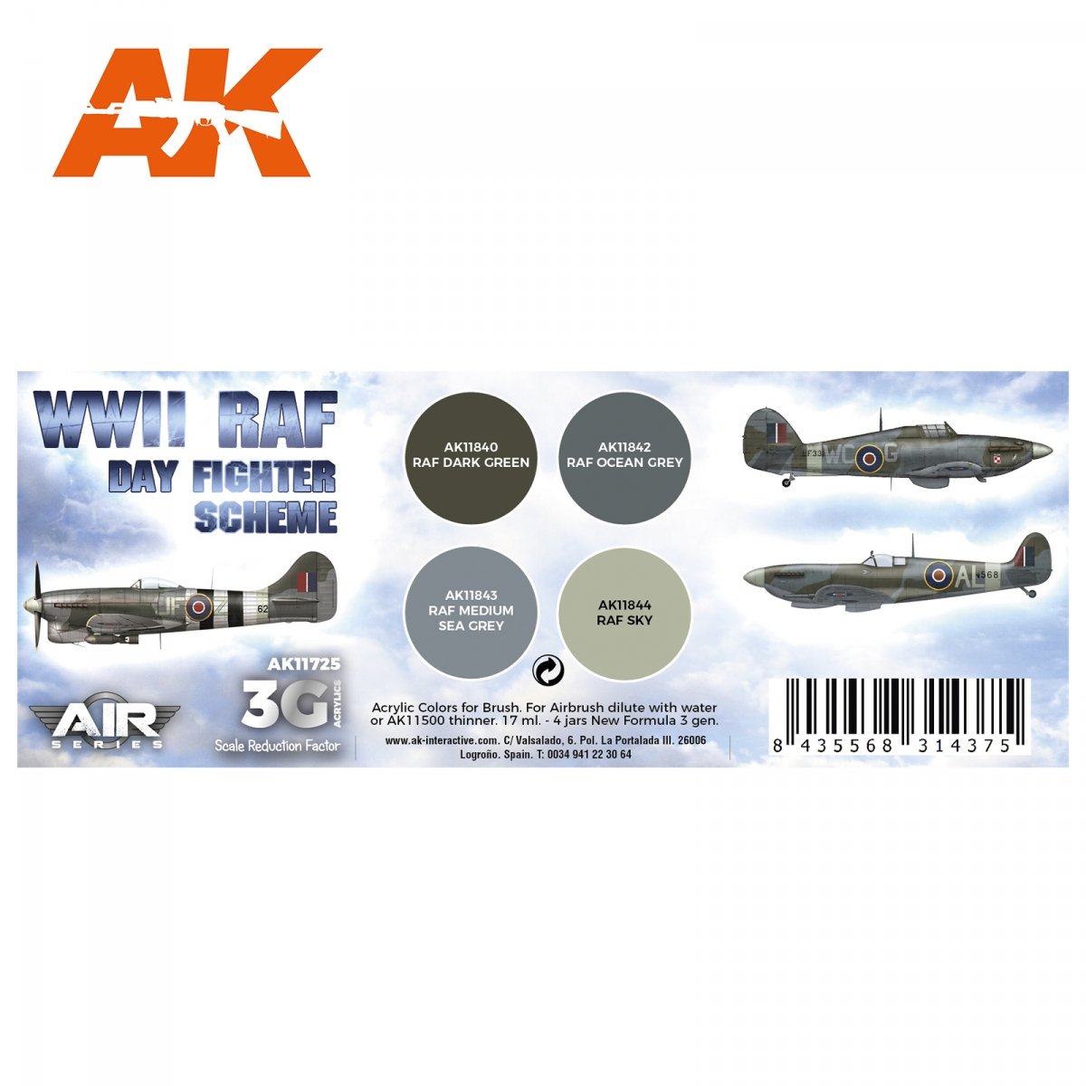 AK Interactive AK11725 WWII RAF DAY FIGHTER SCHEME 4x17 ml – zdjęcie 2