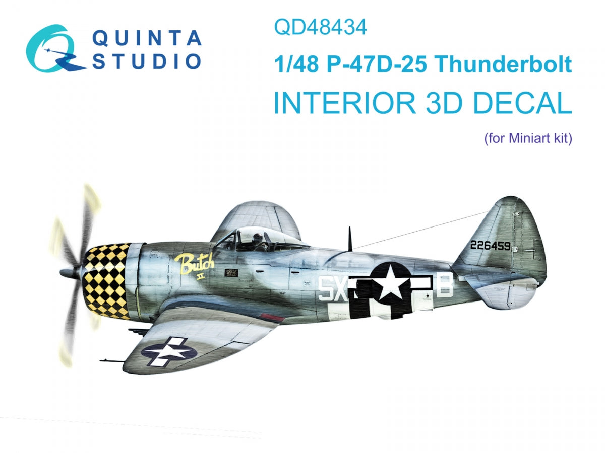 Quinta Studio QD48434 P-47D-25 Thunderbolt 3D-Printed colored Interior on decal paper (Miniart) 1/48
