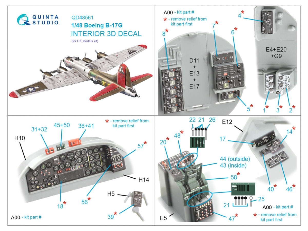 Quinta Studio QD48561 Boeing B-17G 3D-Printed &amp;amp; coloured Interior on decal paper (HK models) 1/48 – immagine 7