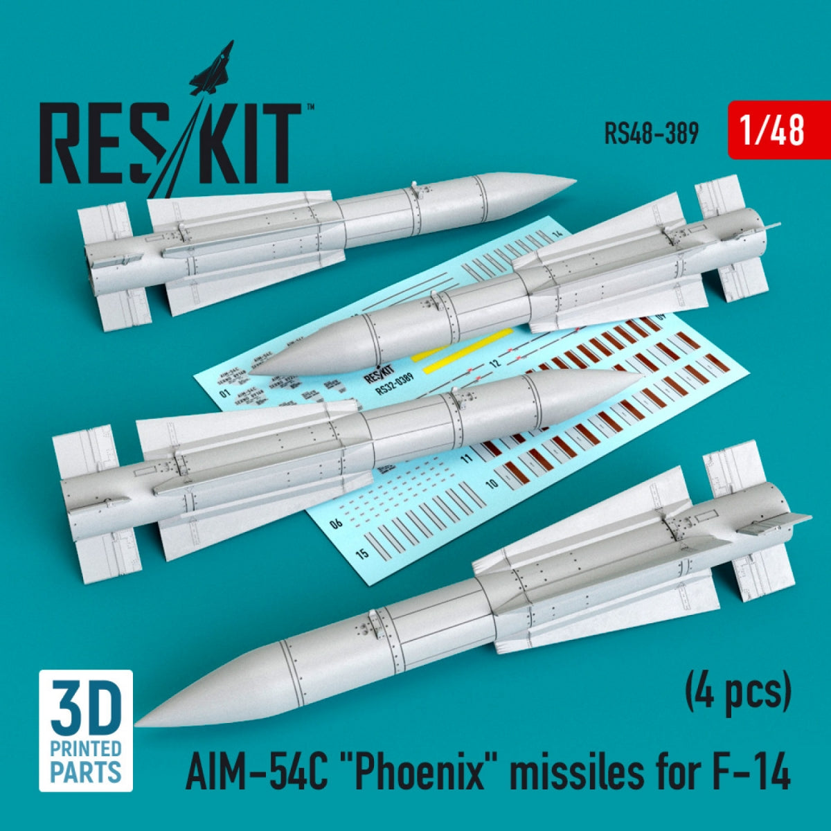 RESKIT RS48-0389 AIM-54C &amp;quot;PHOENIX&amp;quot; MISSILES FOR F-14 (4PCS) 1/48