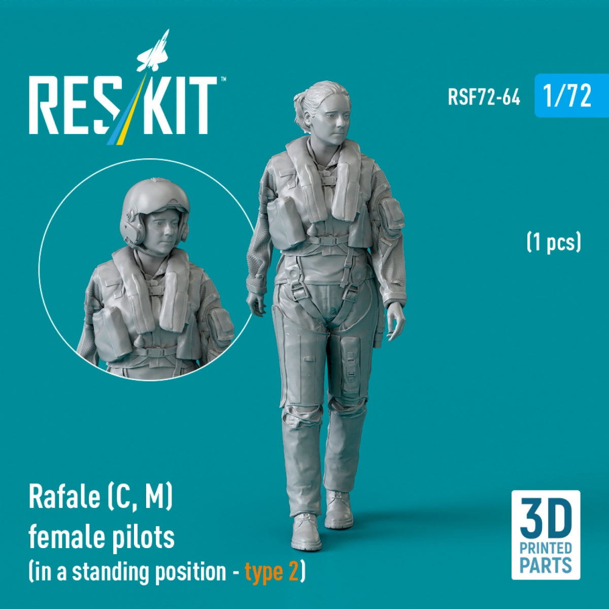 RESKIT RSF72-0064 Rafale (C, M) female pilot (in a standing position - type 2) (1 pcs) (3D Printed) 1/72