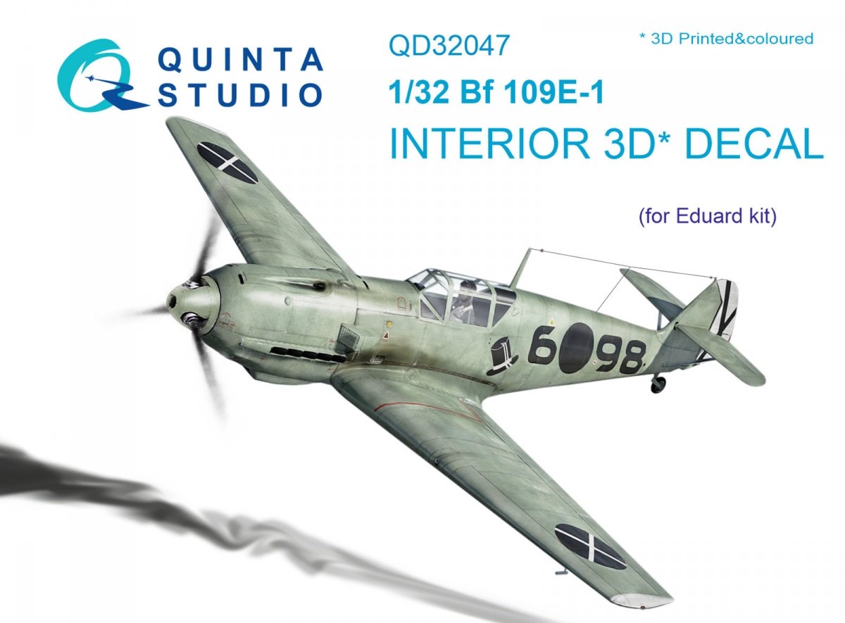 Quinta Studio QD32047 Bf 109E-1 3D-Printed &amp; colored Interior on decal paper (for Eduard kit) 1/32