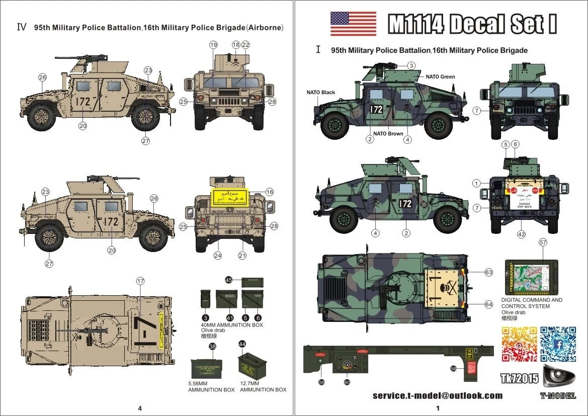 T-Model TK72015 M1114 HMMWV - Decal Set No.1 1/72 – obrázek 2