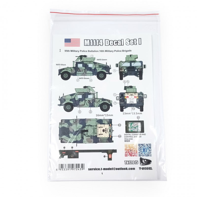 T-Model TK72015 M1114 HMMWV - Decal Set No.1 1/72 – obrázek 5