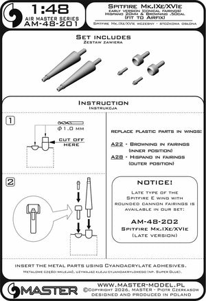 Master AM-48-201 Spitfire Mk.IXe/XVIe wczesna wersja - stożkowa osłona luf działek Hispano 20mm oraz km Browning .50cal w osłonie (do modelu Airfix) 1/48 – image 6