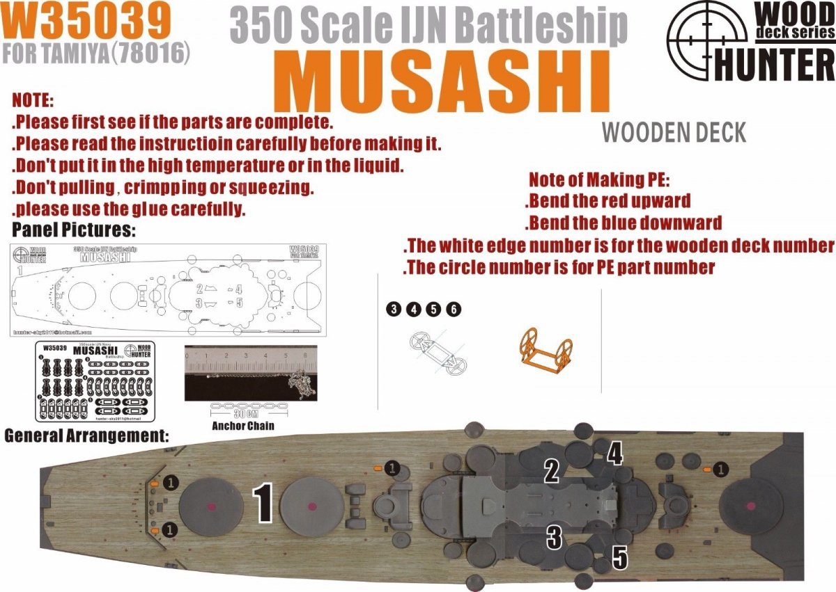 Wood Hunter W35039 Wood deck IJN Musashi for Tamiya 78016 1/350