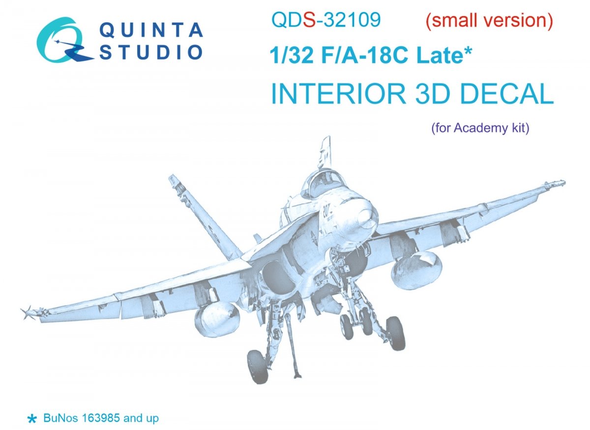 Quinta Studio QDS-32109 F/A-18C Late 3D-Printed &amp;amp; colored Interior on decal paper (Academy) (Small version) 1/32