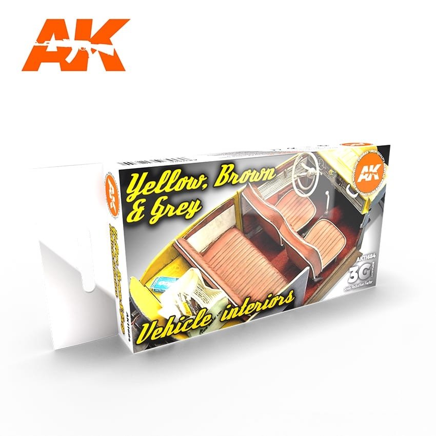AK Interactive AK11684 3G YELLOW, BROWN &amp; GRAY VEHICLE INTERIORS 6x17 ml