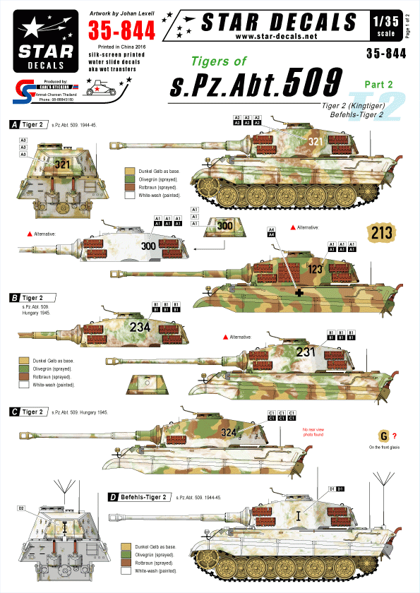 Star Decals 35-844 Tigers of s.Pz.Abt. 509 #2 1/35