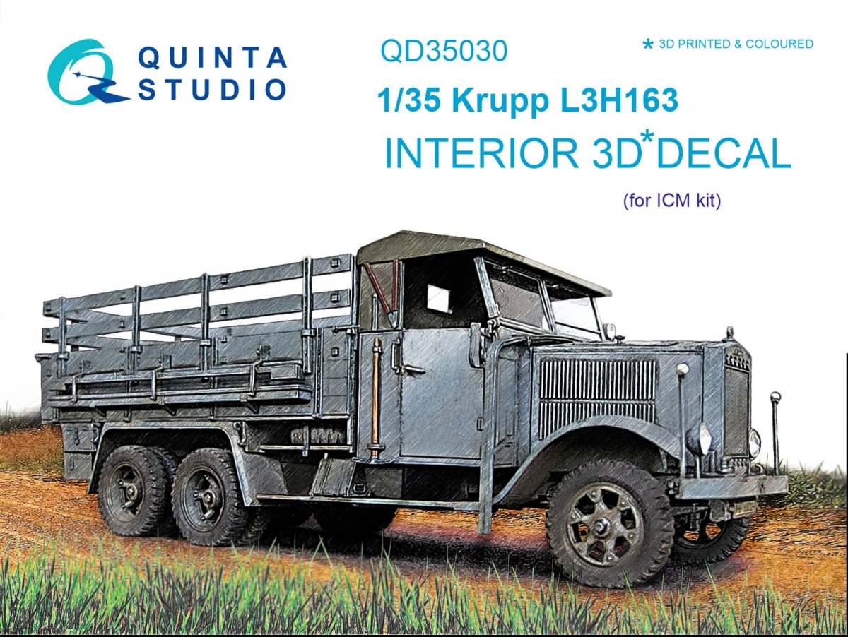 Quinta Studio QD35030 Krupp L3H163 3D-Printed &amp;amp; colored Interior on decal paper (for ICM kit) 1/35
