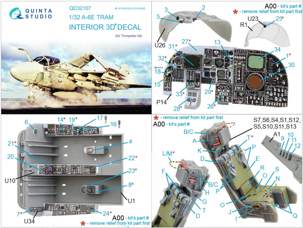 Quinta Studio QD32107 A-6E TRAM Intruder 3D-Printed &amp;amp; coloured Interior on decal paper (Trumpeter) 1/32 – zdjęcie 9