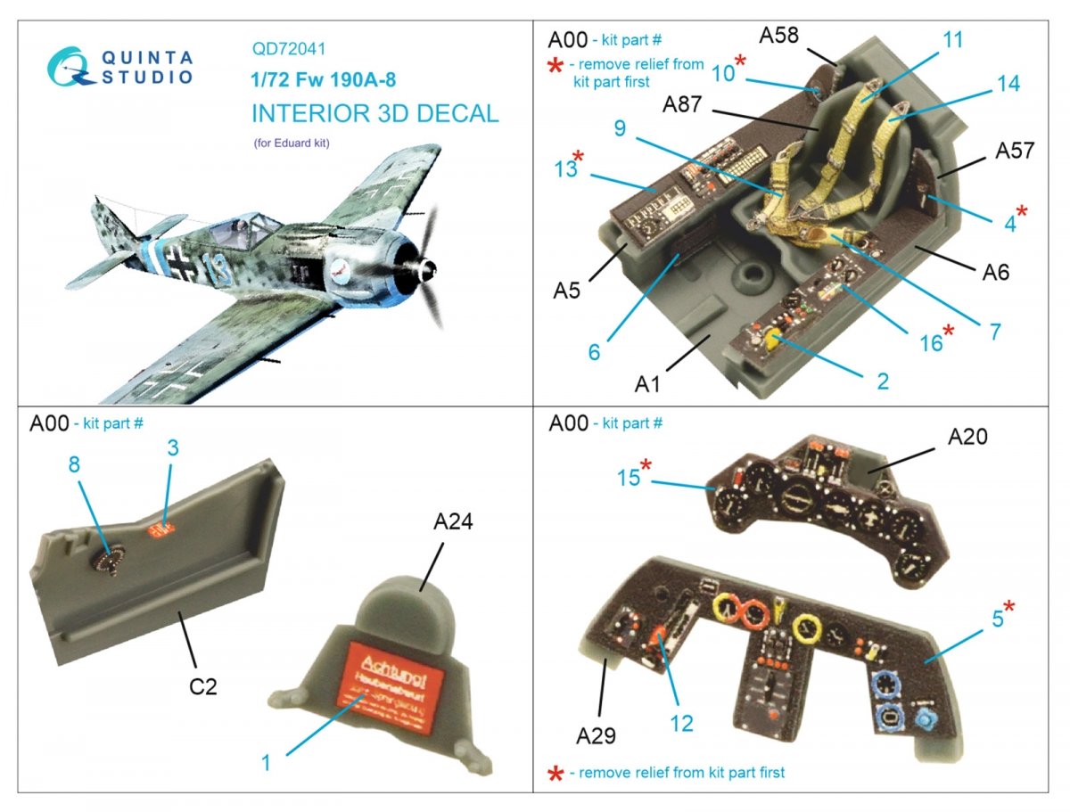 Quinta Studio QD72041 Fw 190A-8 3D-Printed &amp;amp; coloured Interior on decal paper (Eduard) 1/72 – zdjęcie 2