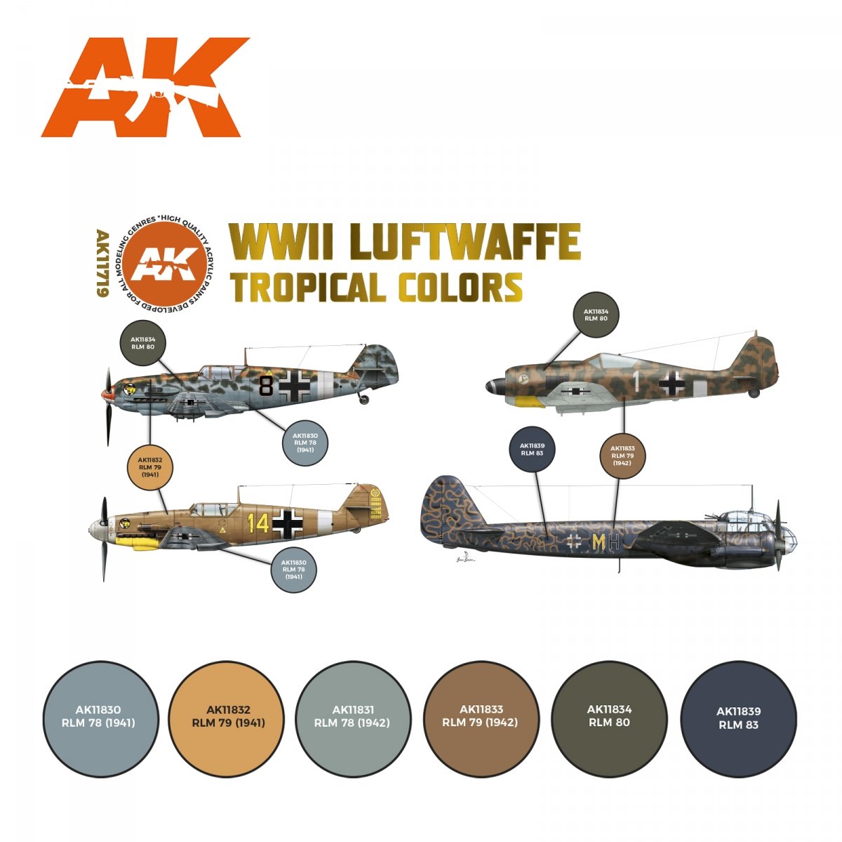 AK Interactive AK11719 WWII LUFTWAFFE TROPICAL COLORS 6x17 ml – zdjęcie 2