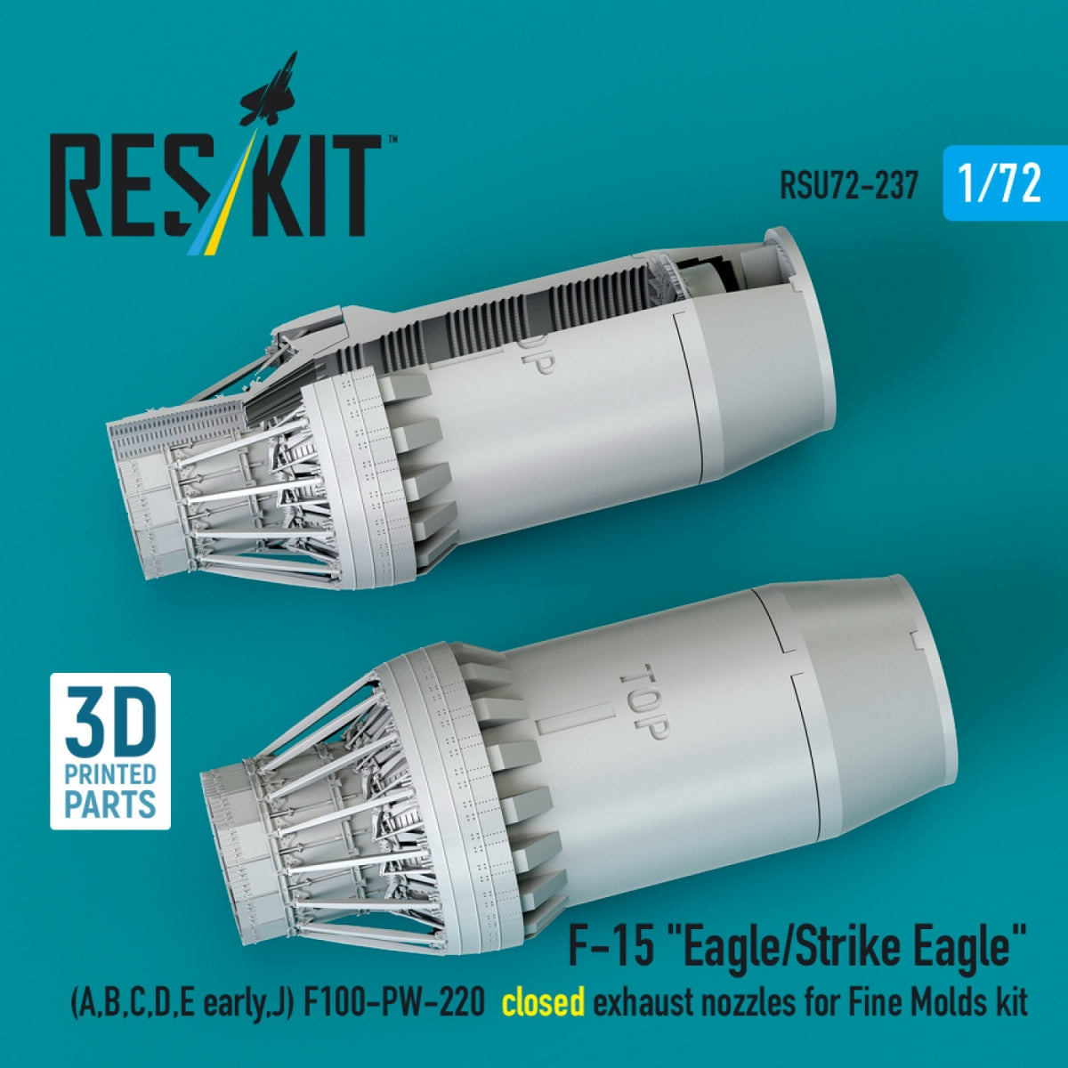 RESKIT RSU72-0237 F-15 "Eagle/Strike Eagle" (A,B,C,D,E early,J) F100-PW-220 closed exhaust nozzles for Fine Molds kit (3D Printed) 1/72
