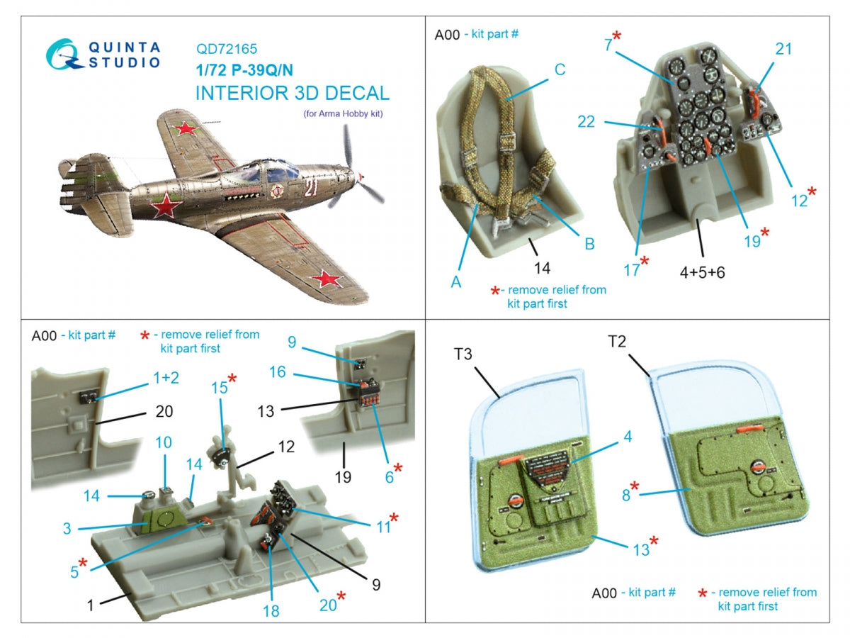 Quinta Studio QD72165 P-39Q/N Airacobra 3D-Printed coloured Interior on decal paper (Arma Hobby) 1/72 – zdjęcie 2