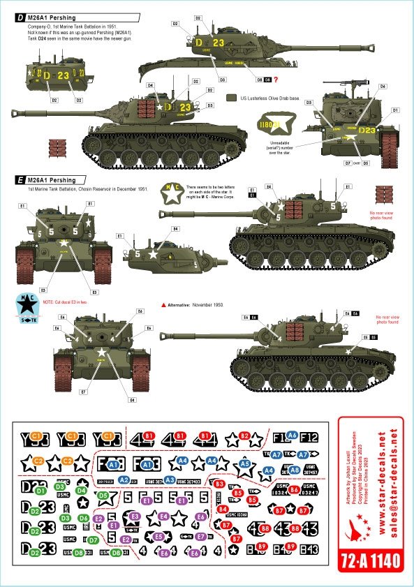 Star Decals 72-A1140 Korean War 1950-53 #1. USMC Tanks. Sherman and Pershing. 1/72 – image 2