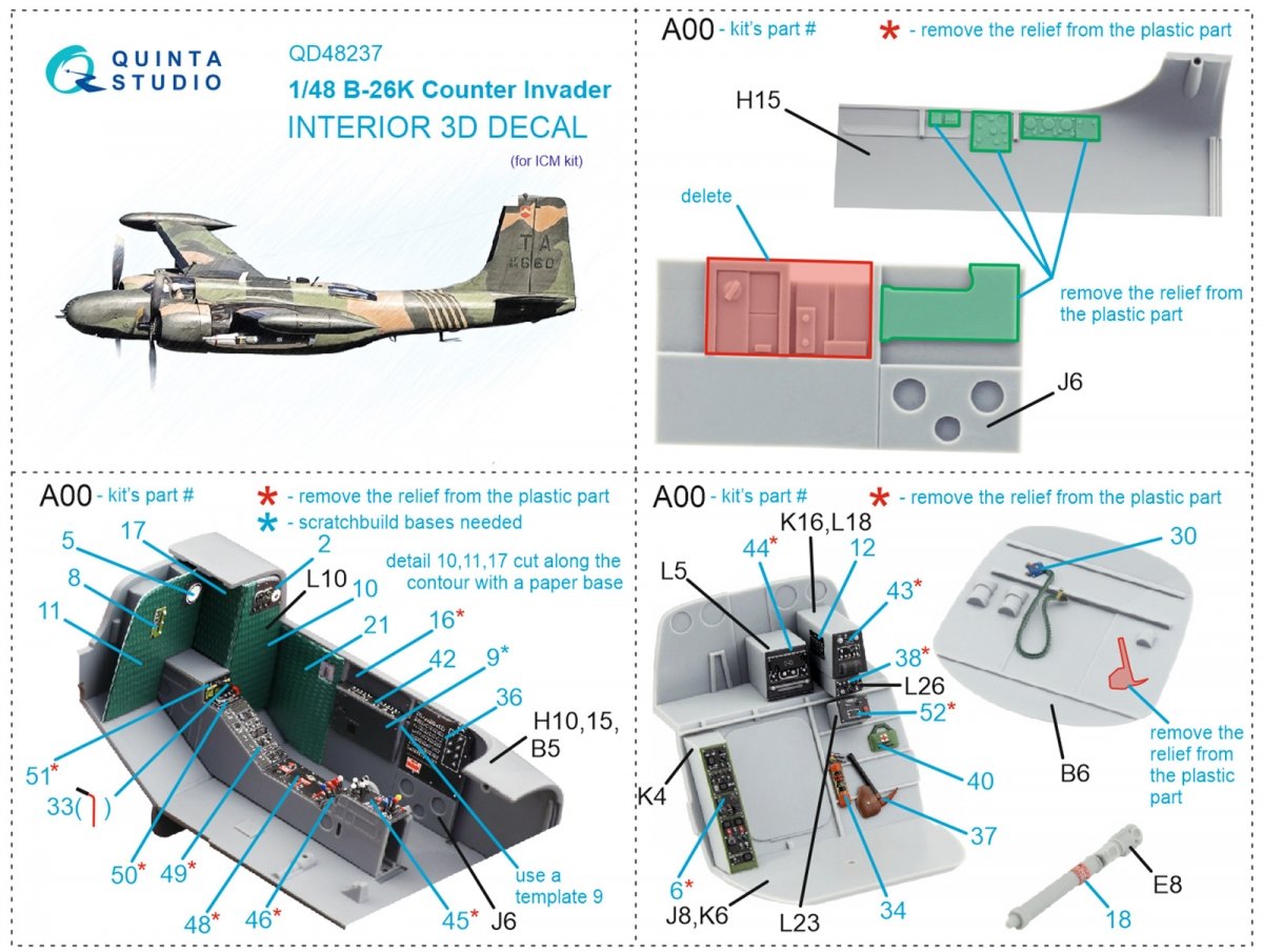 Quinta Studio QD48237 B-26K 3D-Printed &amp;amp; colored Interior on decal paper (ICM) 1/48 – image 11