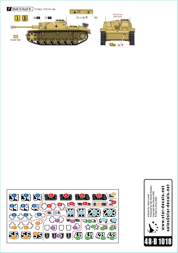 Star Decals 48-B1018 StuG III Italian Front. Sturmgeschutz III Ausf F/8, StuG III Ausf G and StuH 42 Ausf G 1/48 – image 2