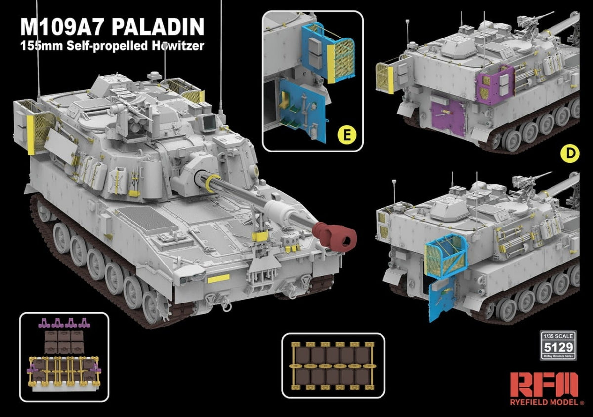 Rye Field Model 5129 M109A7 PALADIN 155 mm Self-Propelled Howitzer w/ Workable Tracks 1/35 – zdjęcie 4