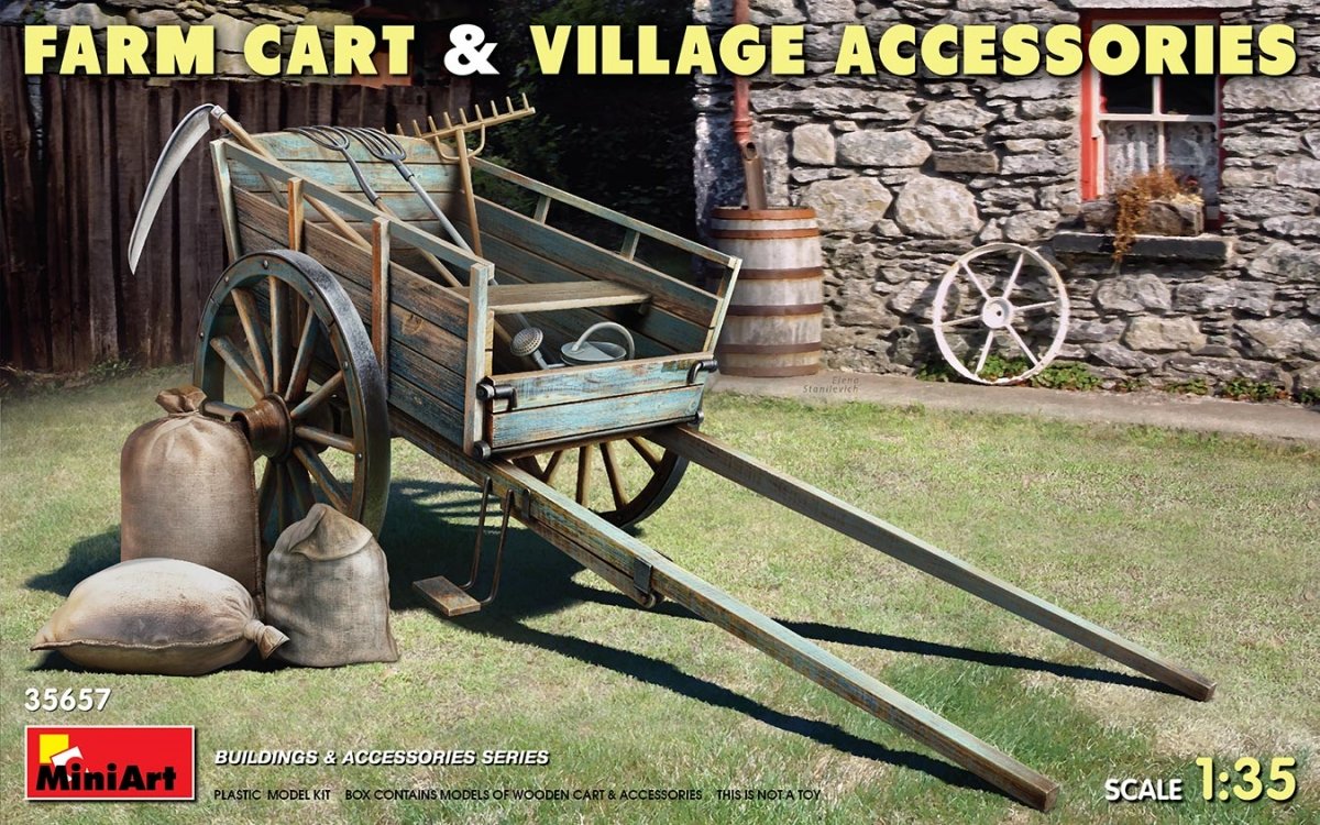 MiniArt 35657 CHARIOT DE FERME ET ACCESSOIRES DE VILLAGE 1/35