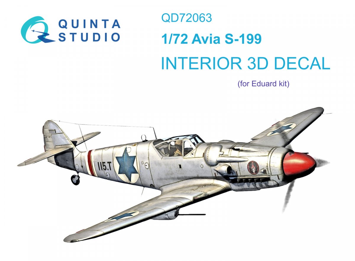 Quinta Studio QD72063 Avia S-199 3D-Printed &amp;amp; colored Interior on decal paper (Eduard) 1/72
