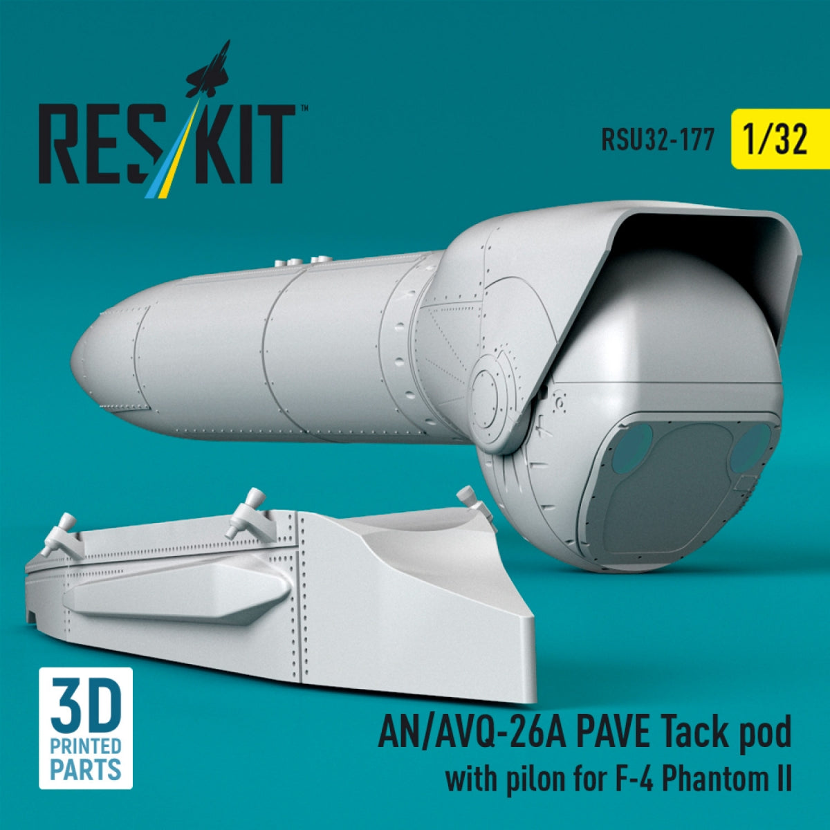 RESKIT RSU32-0177 AN/AVQ-26A PAVE Tack pod with pilon for F-4 Phantom II (3D Printed) 1/32