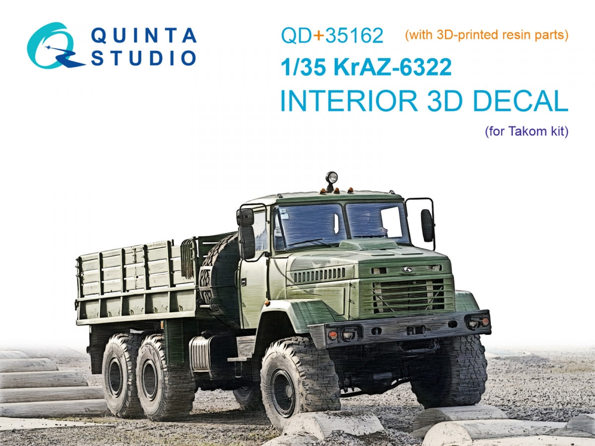 Quinta Studio QD+35162 KrAZ-6322 3D-Printed & coloured Interior on decal paper (Takom) (with 3D-printed resin parts) 1/35