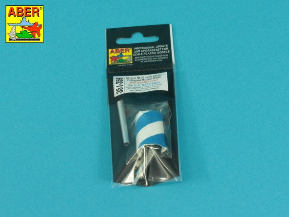 Aber 35L-359 90 mm M-36 Barrel with Y-Shaped Muzzle Brake with Mantlet Cover for M47 Patton / Lufa z hamulcem o kształcie Y do czołgu M47 Patton z pokrowcem na jarzmo (Tamiya) 1/35