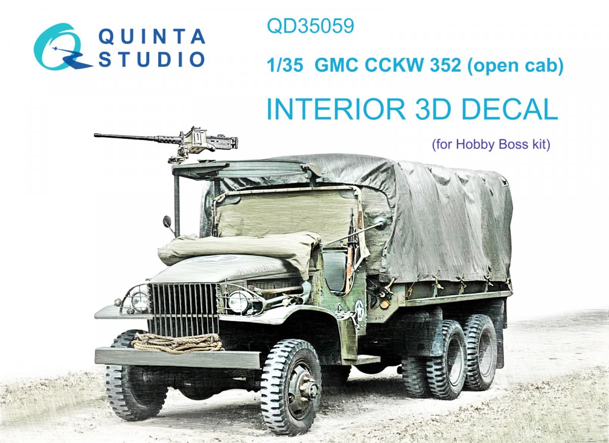 Quinta Studio QD35059 GMC CCKW 352 Open Cab 3D-Printed &amp;amp; coloured Interior on decal paper (HobbyBoss) 1/35