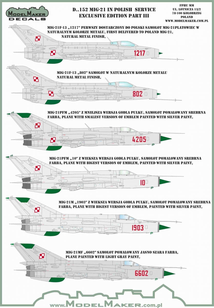 ModelMaker Decals D48152 MiG-21 in Polish service exclusive edition part III 1/48
