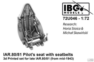 IBG 72U046 Pilot&amp;#39;s Seat with Seatbelts for IAR 80/81 (Late, armored, used from mid 1943) 1/72