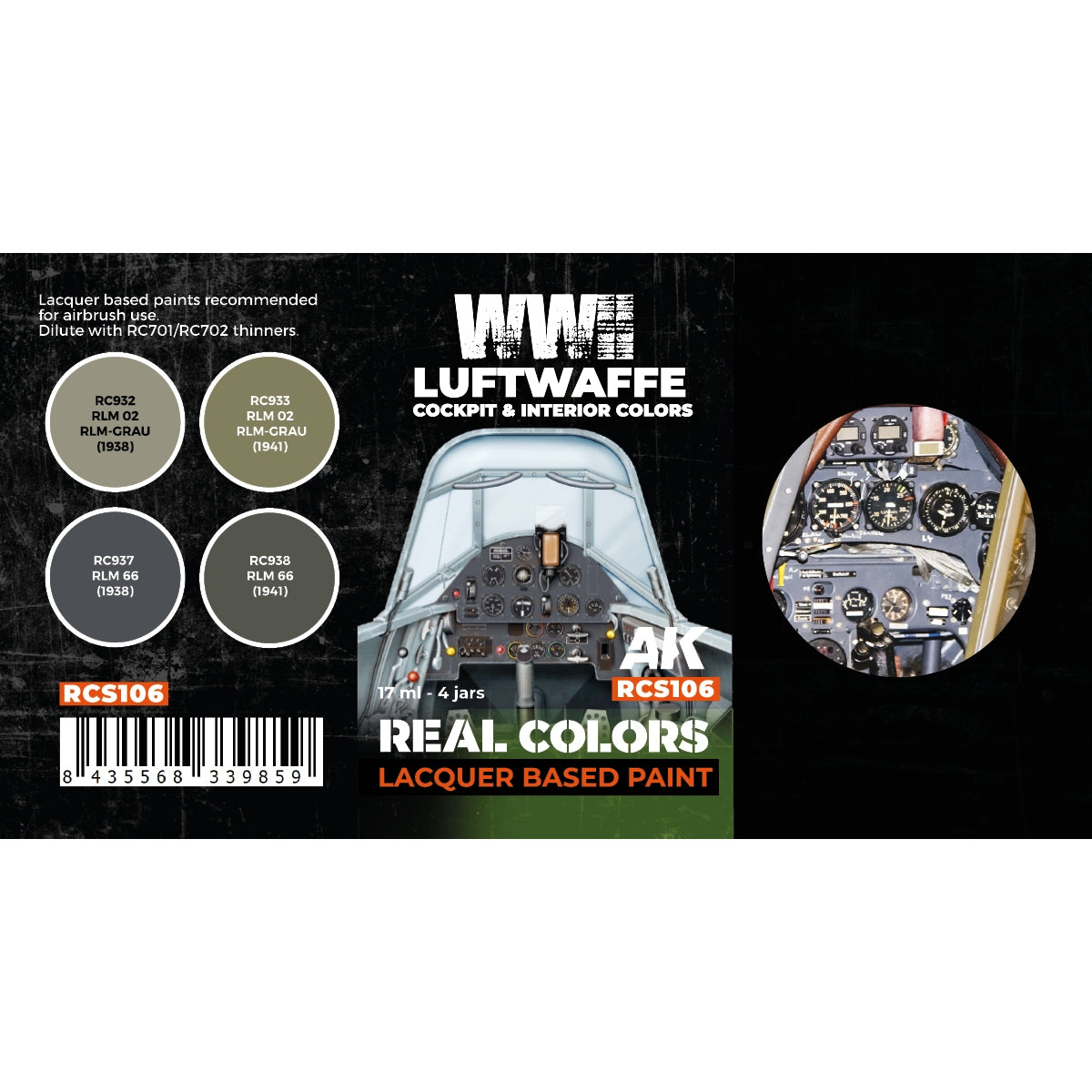 AK Interactive RCS106 WWII Luftwaffe Cockpit &amp;amp; Interior Colors 4x17ml – zdjęcie 2