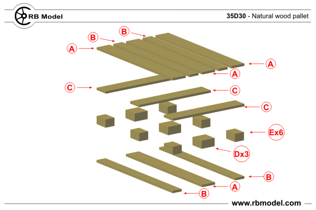 RB Model 35D30 4 x natural wood pallets self assembly kit 1/35 – zdjęcie 6