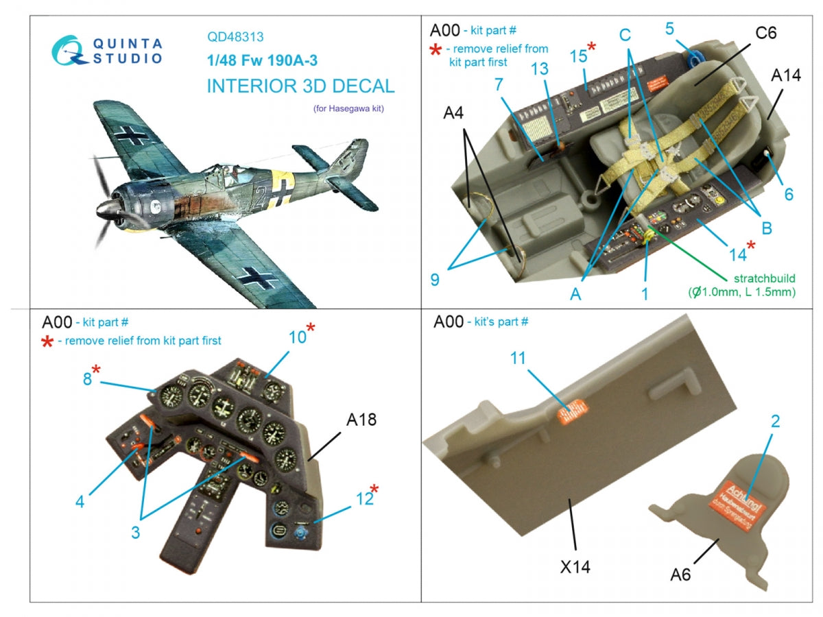 Quinta Studio QD48313 Fw 190A-3 3D-Printed &amp;amp; coloured Interior on decal paper (Hasegawa) 1/48 – zdjęcie 2