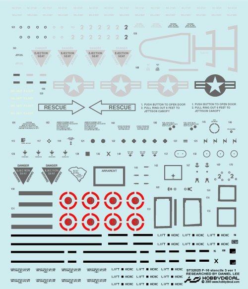 HobbyDecal ST32025V1 F-16 Stencils 3 ver 1 1/32 for Academy kit