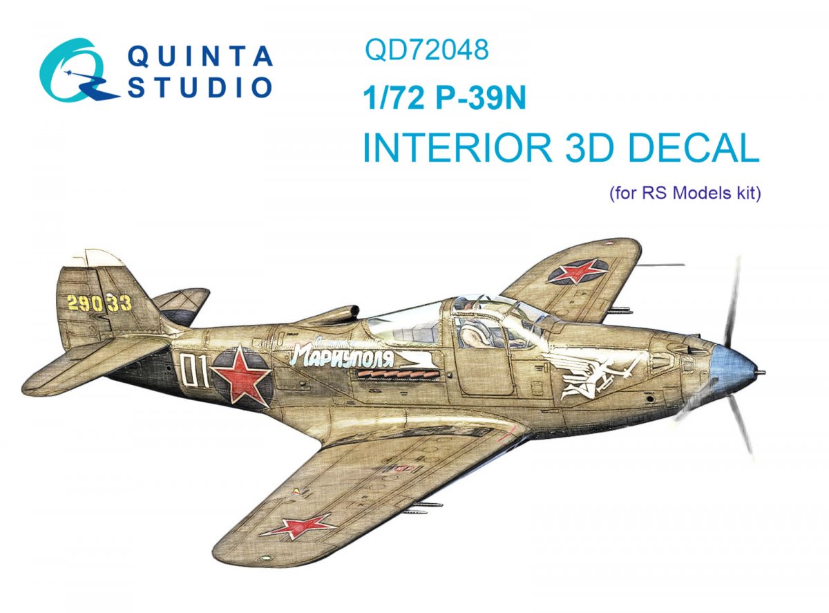 Quinta Studio QD72048 P-39N 3D-Printed &amp; colored Interior on decal paper (RS Models) 1/72