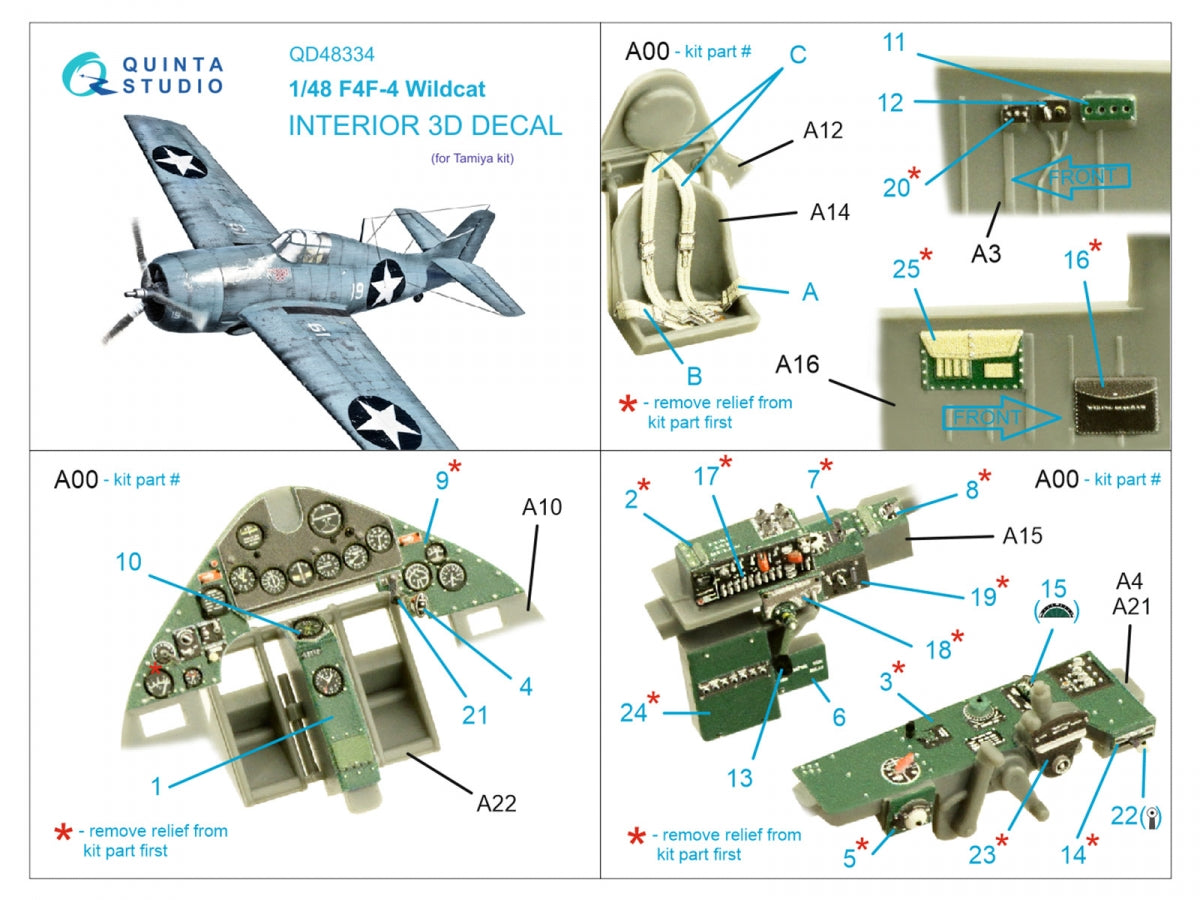 Quinta Studio QD48334 F4F-4 Wildcat 3D-Printed &amp;amp; coloured Interior on decal paper (Tamiya) 1/48 – zdjęcie 2