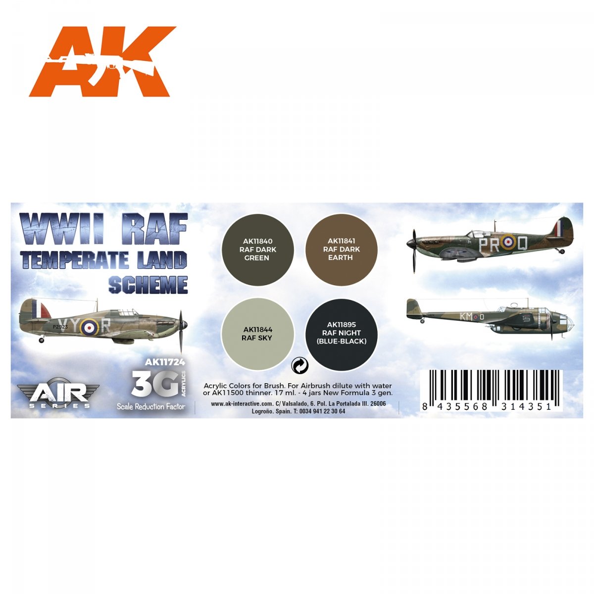 AK Interactive AK11724 WWII RAF TEMPERATE LAND SCHEME 4x17 ml – zdjęcie 2