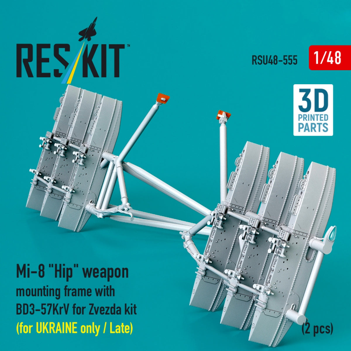RESKIT RSU48-0555 Mi-8 "Hip" weapon mounting frame with BD3-57KrV for Zvezda kit (for UKRAINE only / Late) (2 pcs) (3D Printed) 1/48