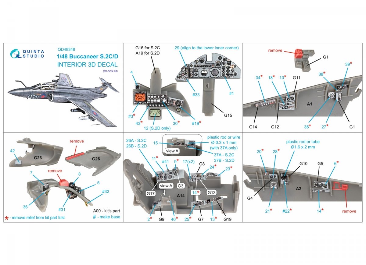 Quinta Studio QD48348 Buccaneer S.2C/D 3D-Printed &amp;amp; colored Interior on decal paper (Airfix) 1/48 – image 2