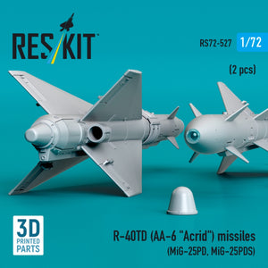 RESKIT RS72-0527 R-40TD (AA-6 &amp;quot;Acrid&amp;quot;) missiles (2 pcs) (3D Printed) 1/72 – zdjęcie 2
