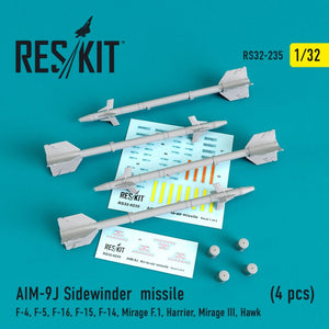 RESKIT RS32-0235 AIM-9J SIDEWINDER MISSILES (4PCS) 1/32